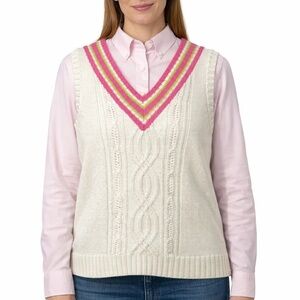 Vintage Liz Claiborne Womens Sweater Vest Size S White Sleeveless V-Neck Preppy